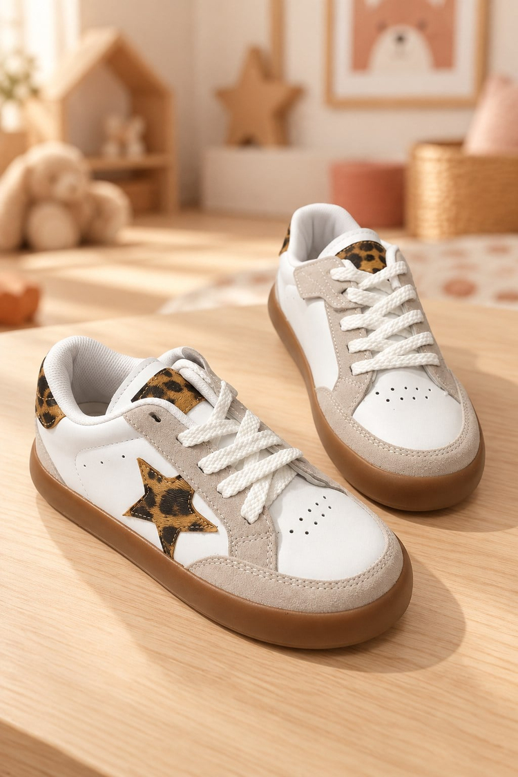Termo Taban Rahat Kalıp Bağcıklı Sneaker Unisex Beyaz Leopar Sneaker TBZER090-1A