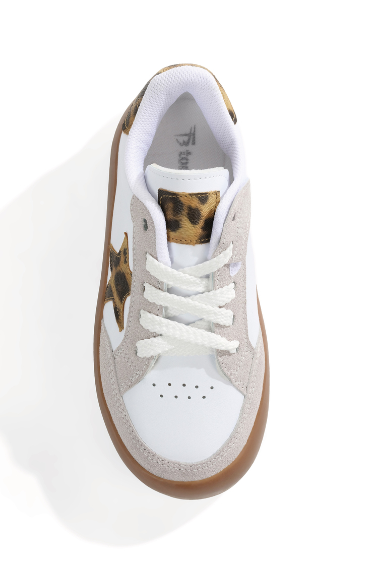 Termo Taban Rahat Kalıp Bağcıklı Sneaker Kadın Beyaz Leopar Sneaker TBZER090