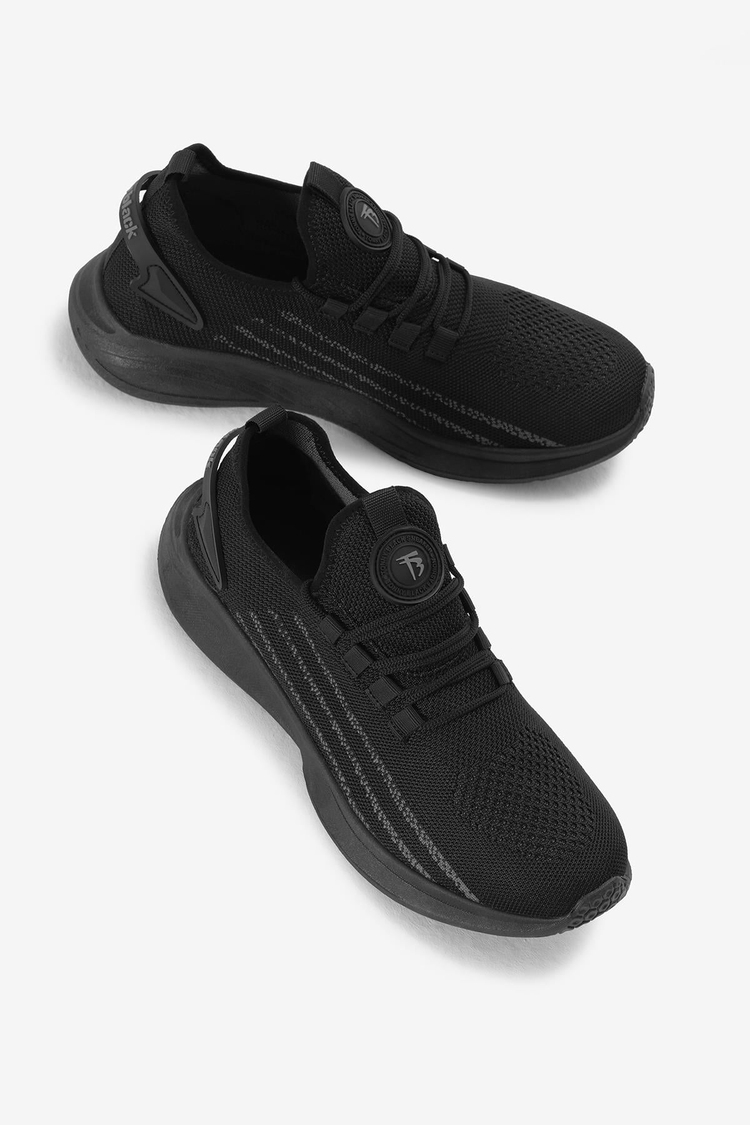 Termo Taban Şerit Detaylı Bağcıklı Triko Unisex Siyah Spor Ayakkabı TBKRG015