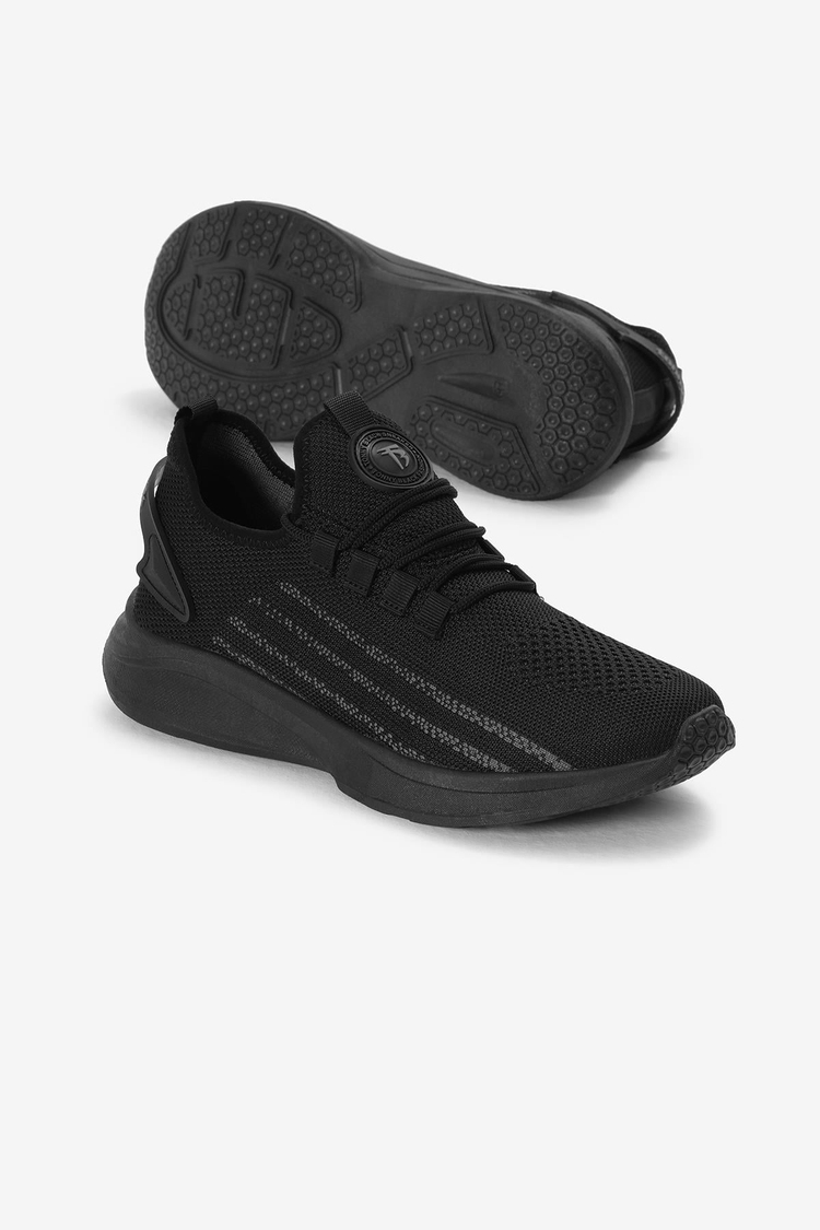 Termo Taban Şerit Detaylı Bağcıklı Triko Unisex Siyah Spor Ayakkabı TBKRG015