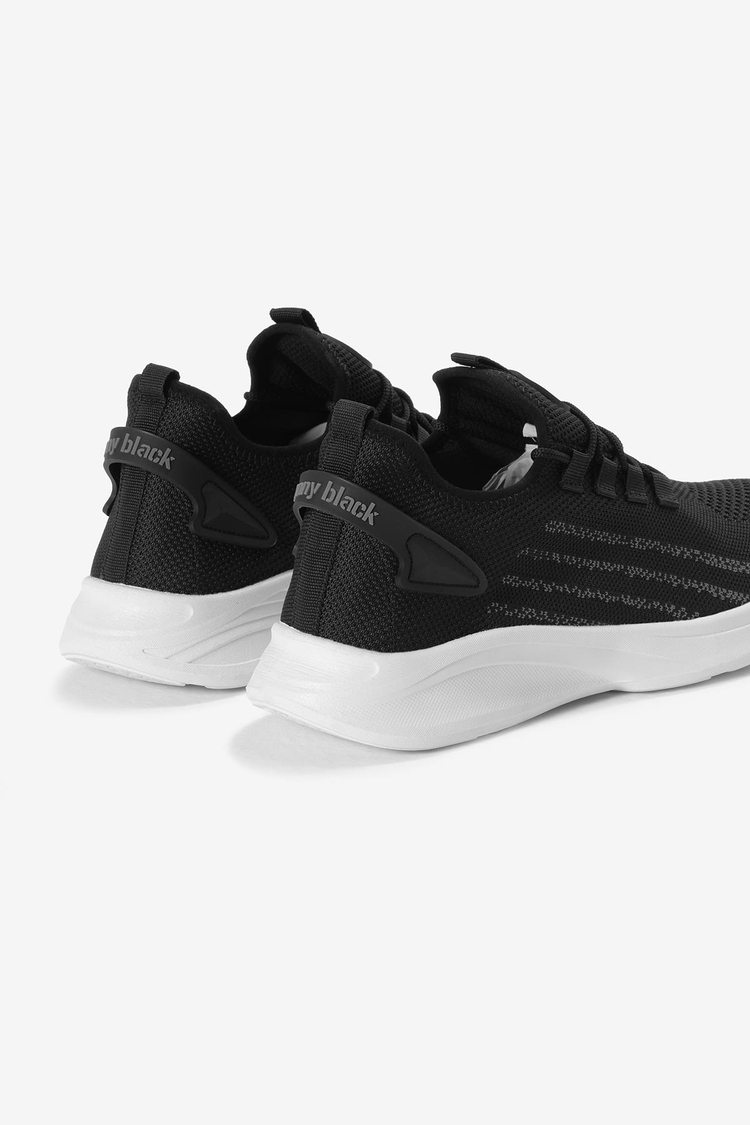 Termo Taban Şerit Detaylı Bağcıklı Triko Unisex Siyah Beyaz Spor Ayakkabı TBKRG015
