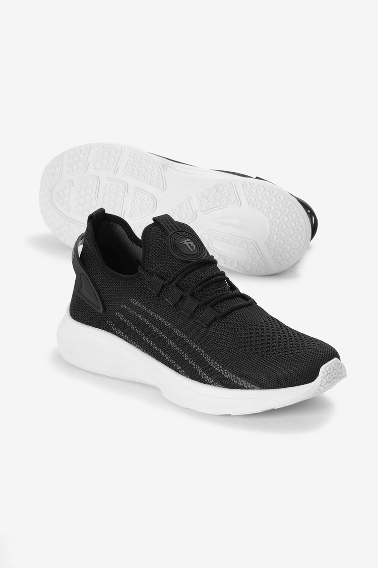 Termo Taban Şerit Detaylı Bağcıklı Triko Unisex Siyah Beyaz Spor Ayakkabı TBKRG015