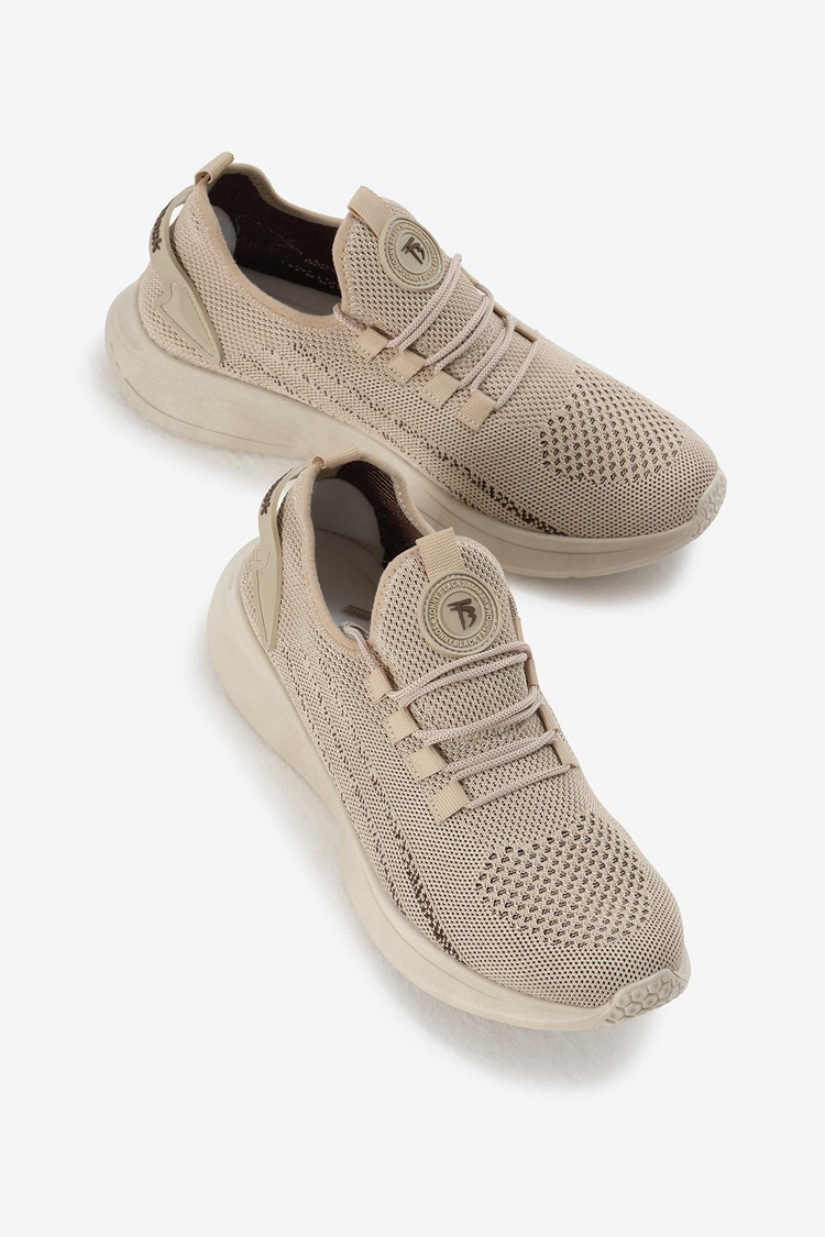 Termo Taban Şerit Detaylı Bağcıklı Triko Unisex Bej Spor Ayakkabı TBKRG015