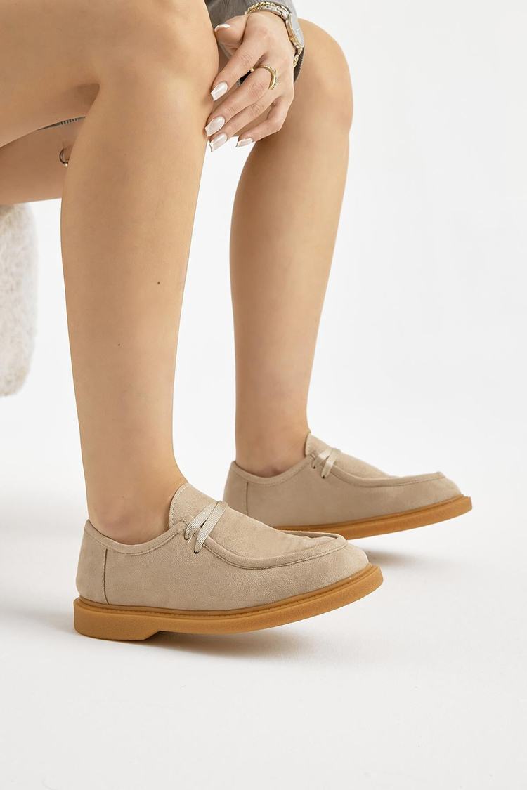 Termo Taban Süet Görünümlü Kadın Bej Günlük Loafer TBMHH030