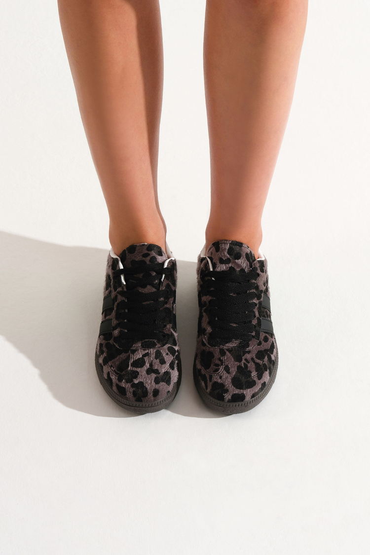 Termo Taban Yanı Şeritli Bağcıklı Unisex Siyah Leopar Spor Ayakkabı TBZER020