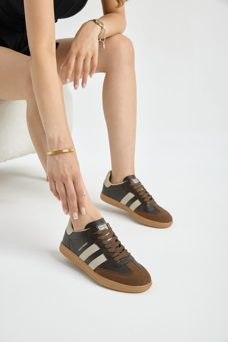 Termo Taban Yanı Şeritli Bağcıklı Unisex Kahve Spor Ayakkabı TBZER020