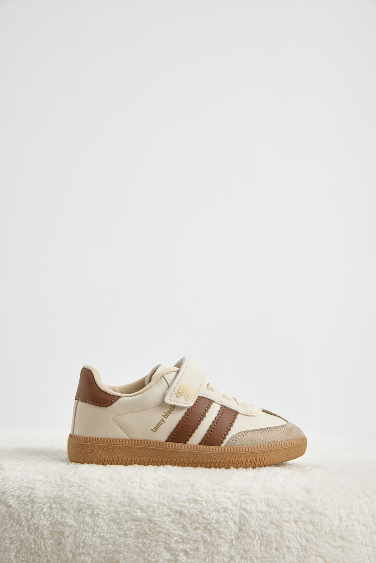Termo Taban Yanı Şeritli Cırtlı Bağcıklı Sneaker Çocuk Unisex Bej Sneaker TBZER040