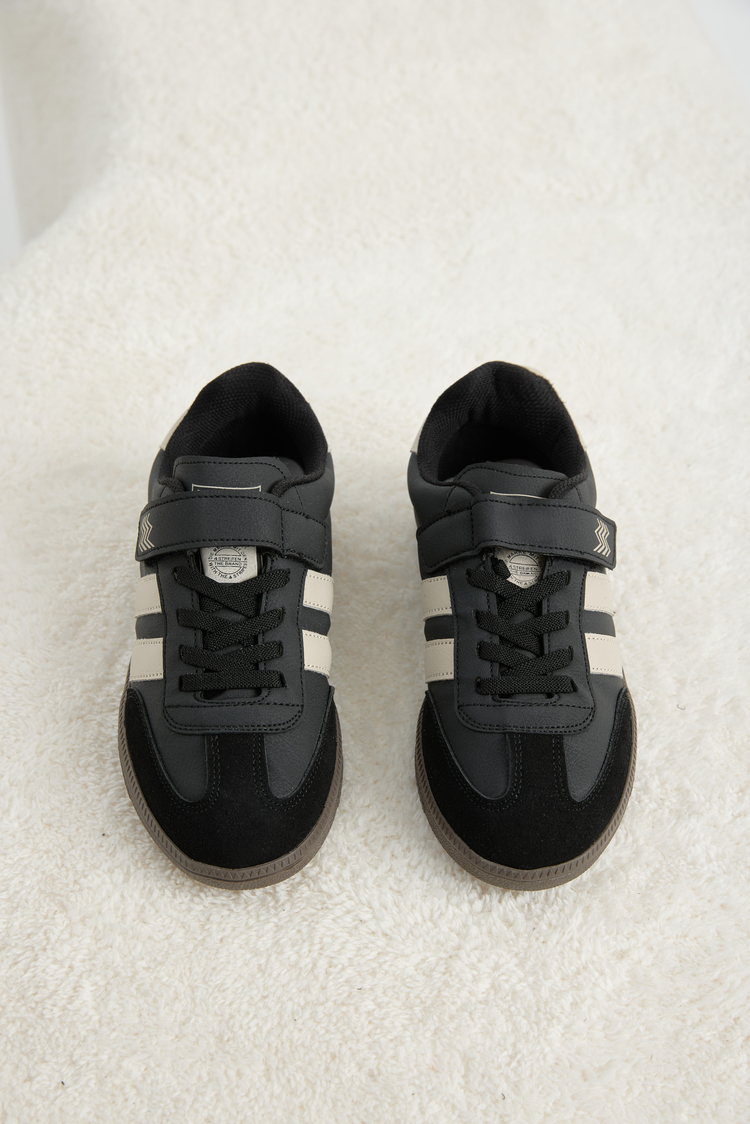 Termo Taban Yanı Şeritli Cırtlı Bağcıklı Sneaker Çocuk Unisex Siyah Bej Sneaker TBZER040