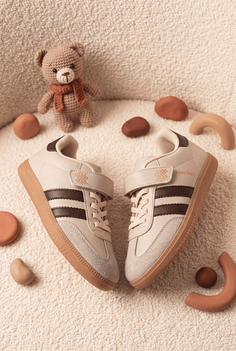 Termo Taban Yanı Şeritli Cırtlı Bağcıklı Sneaker Çocuk Unisex Bej Kahve Sneaker TBZER040