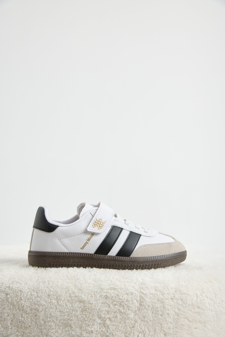 Termo Taban Yanı Şeritli Cırtlı Bağcıklı Sneaker Çocuk Unisex Beyaz Siyah Sneaker TBZER040