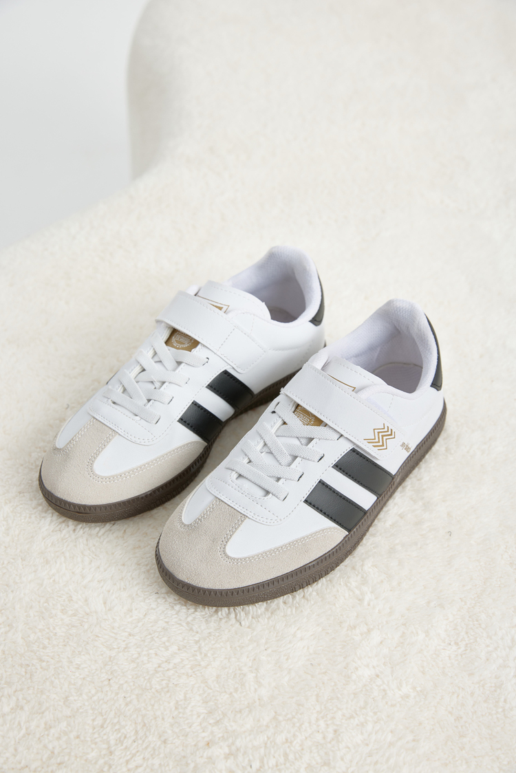 Termo Taban Yanı Şeritli Cırtlı Bağcıklı Sneaker Çocuk Unisex Beyaz Siyah Sneaker TBZER040