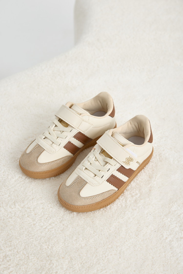 Termo Taban Yanı Şeritli Cırtlı Bağcıklı Sneaker Çocuk Unisex Bej Sneaker TBZER040