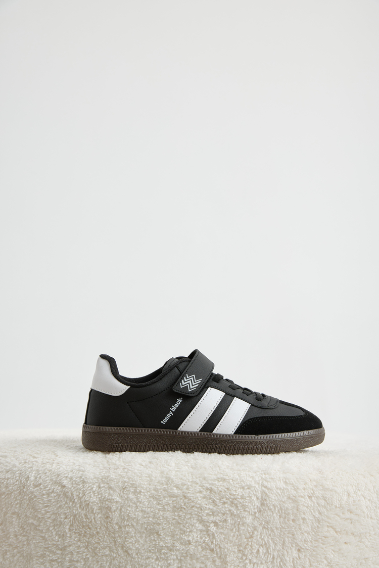 Termo Taban Yanı Şeritli Cırtlı Bağcıklı Sneaker Çocuk Unisex Siyah Beyaz Sneaker TBZER040