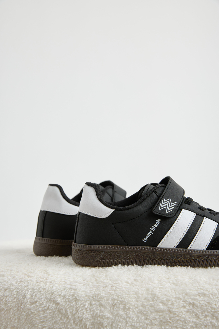 Termo Taban Yanı Şeritli Cırtlı Bağcıklı Sneaker Çocuk Unisex Siyah Beyaz Sneaker TBZER040