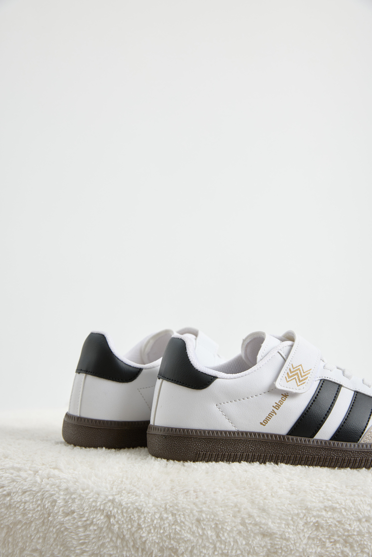 Termo Taban Yanı Şeritli Cırtlı Bağcıklı Sneaker Çocuk Unisex Beyaz Siyah Sneaker TBZER040