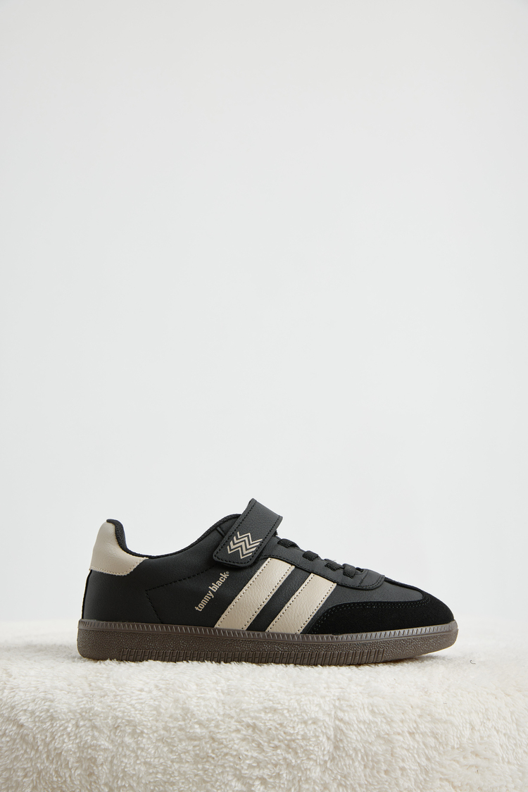 Termo Taban Yanı Şeritli Cırtlı Bağcıklı Sneaker Çocuk Unisex Siyah Bej Sneaker TBZER040
