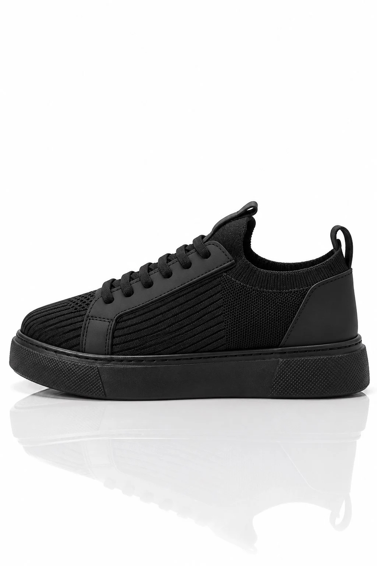 Triko Nefes Alabilen Bağcıklı Sneaker Erkek Siyah Siyah Sneaker TBTKLC050