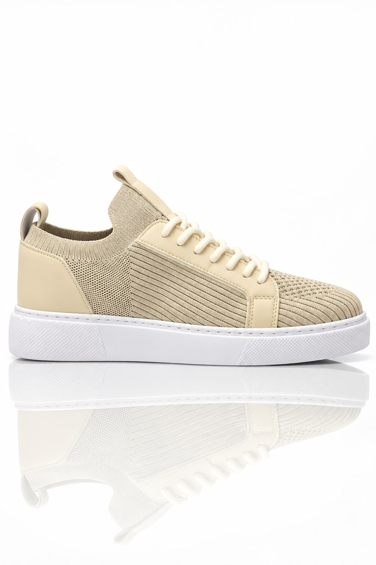 Triko Nefes Alabilen Bağcıklı Sneaker Erkek Bej Sneaker TBTKLC050