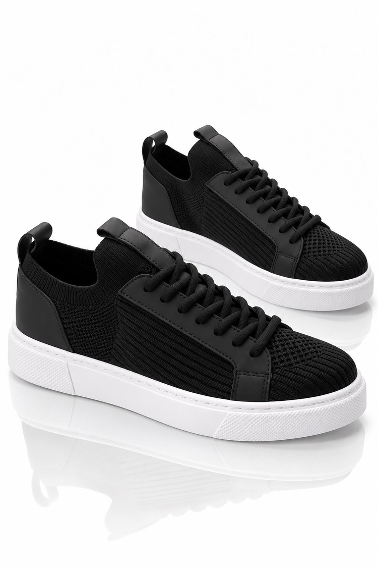 Triko Nefes Alabilen Bağcıklı Sneaker Erkek Siyah Beyaz Sneaker TBTKLC050