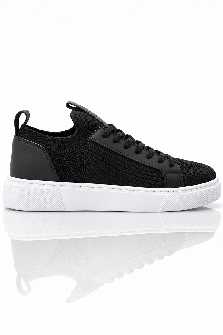 Triko Nefes Alabilen Bağcıklı Sneaker Erkek Siyah Beyaz Sneaker TBTKLC050