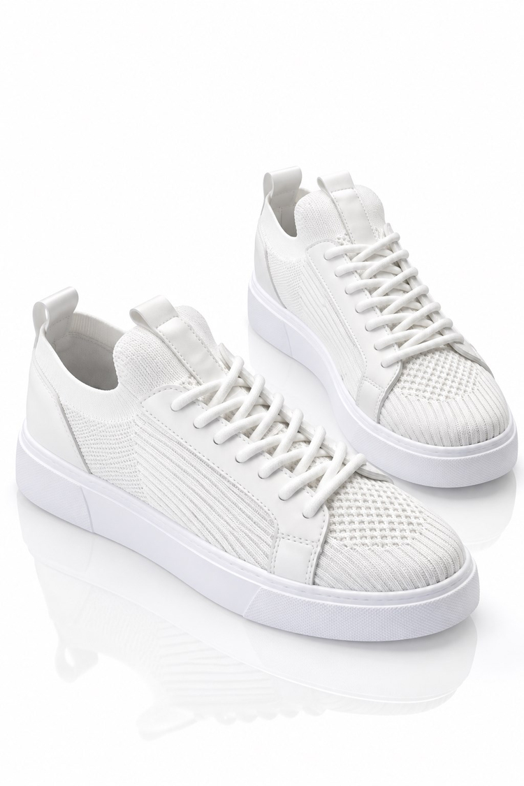 Triko Nefes Alabilen Bağcıklı Sneaker Erkek Beyaz Sneaker TBTKLC050