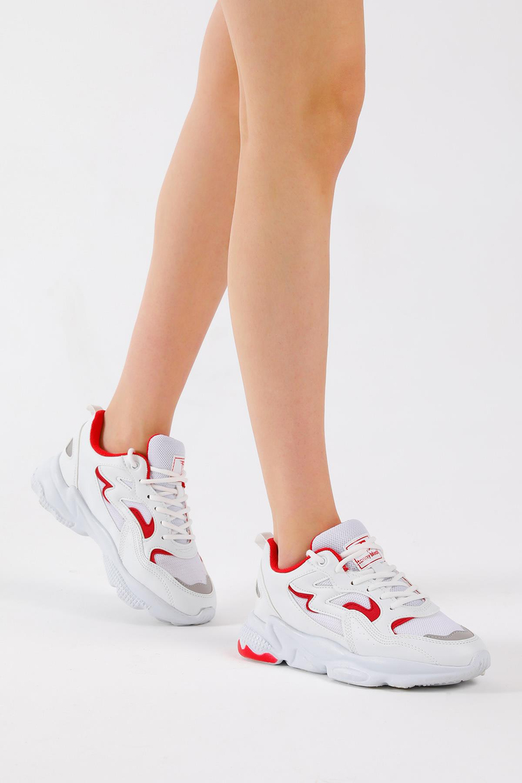 Unisex Beyaz Kırmızı Spor Ayakkabı Tb251