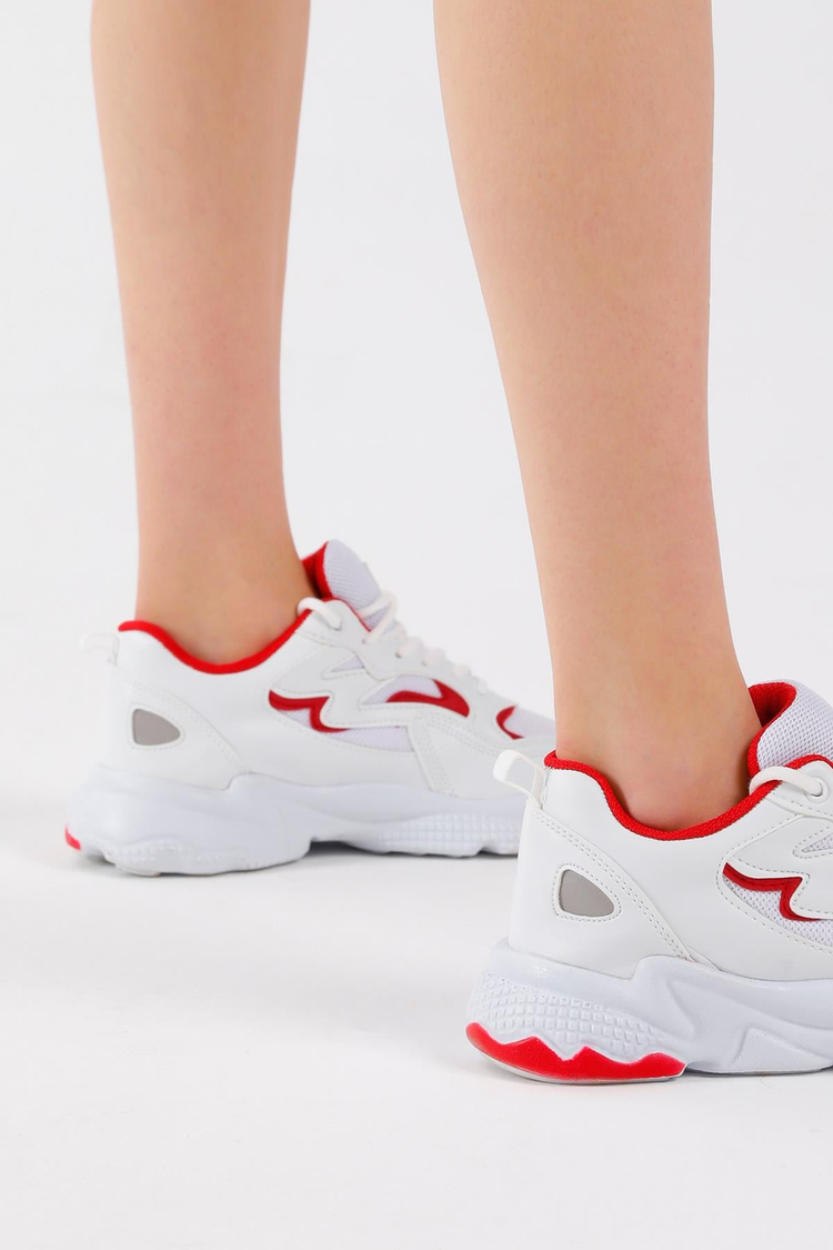 Unisex Beyaz Kırmızı Spor Ayakkabı Tb251