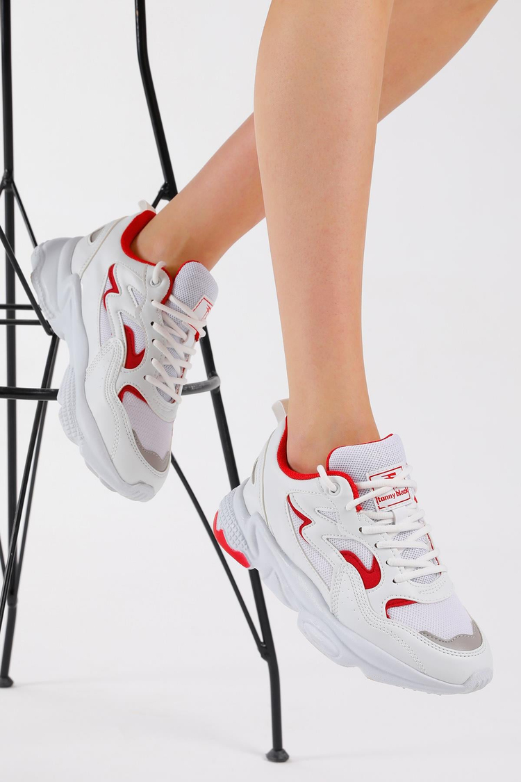 Unisex Beyaz Kırmızı Spor Ayakkabı Tb251