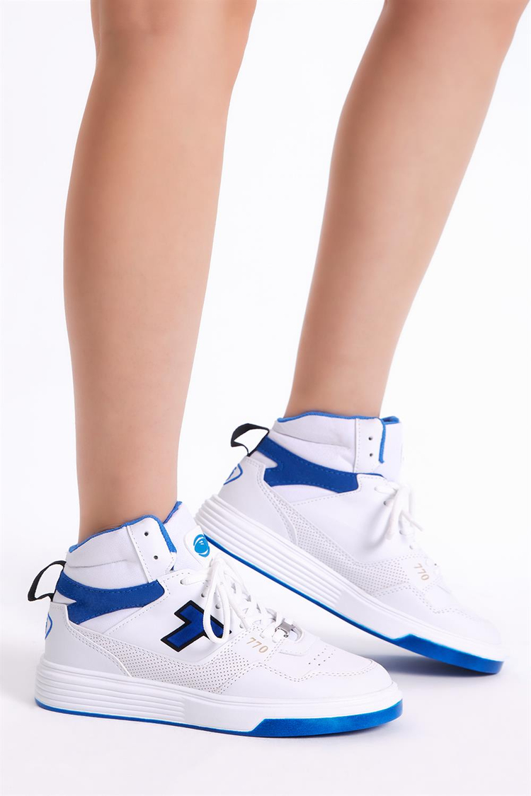 Unisex Beyaz Sax Rahat Kalıp Poli Taban Bağcıklı Uzun Sneaker