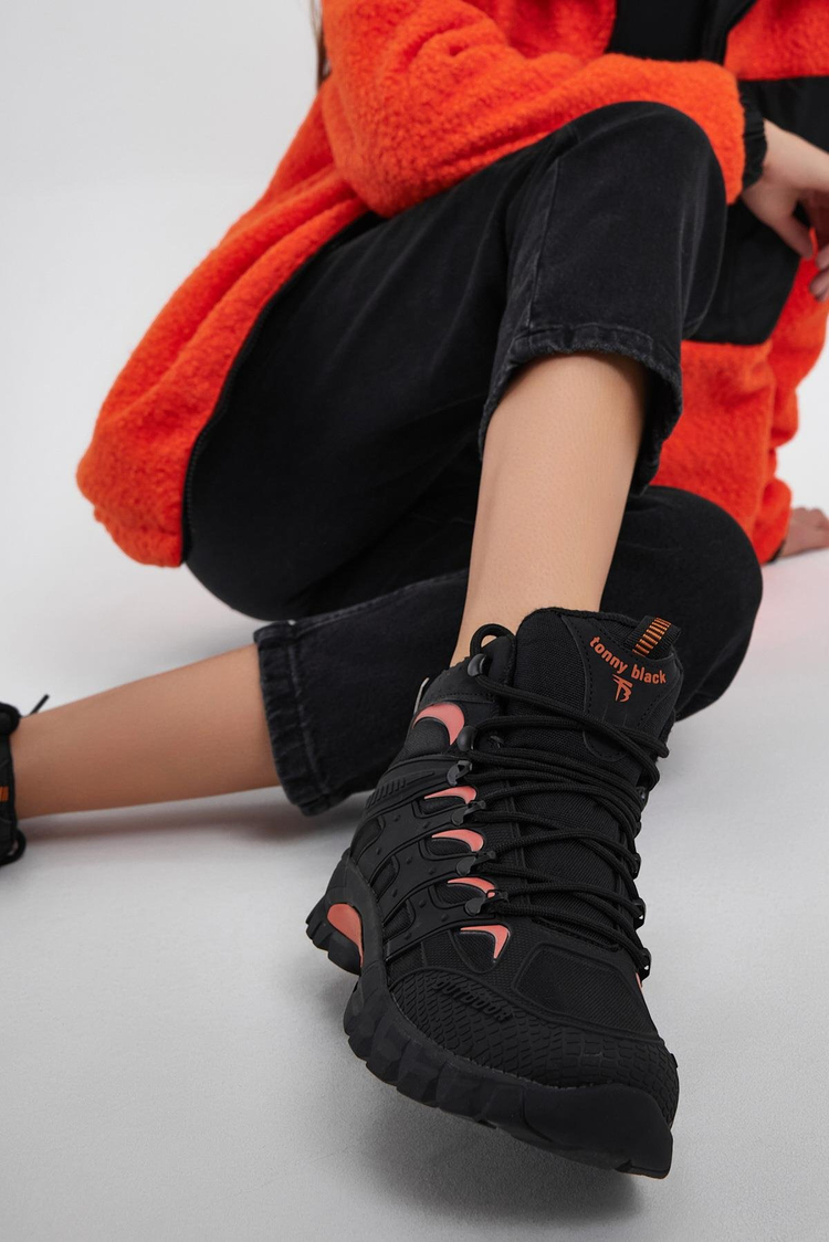 Unisex Siyah Turuncu Rahat Kalıp Suı İtici Özellikli Bağcıklı Bot