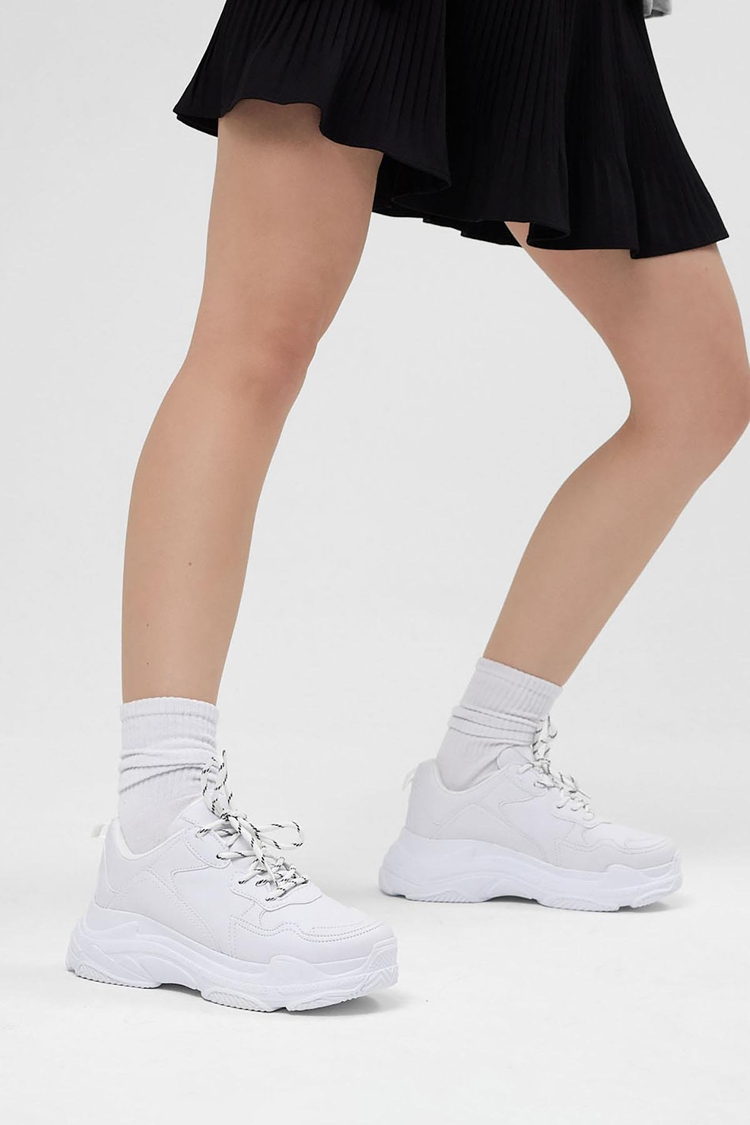 Yüksek Taban Bağcıklı Kadın Beyaz Cilt Spor Ayakkabı BLS-Q-1