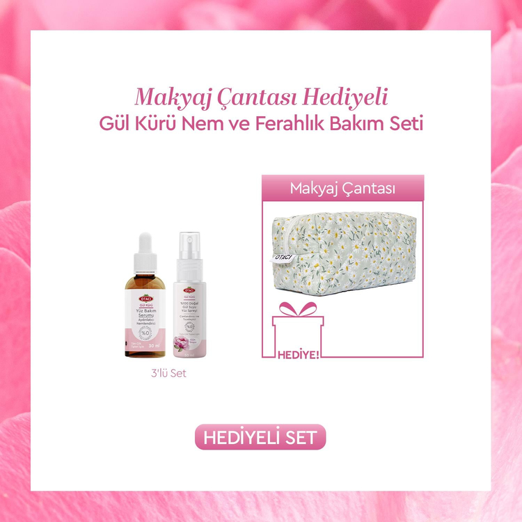 Makyaj Çantası Hediyeli Gül Kürü Nem ve Ferahlık Bakım Seti