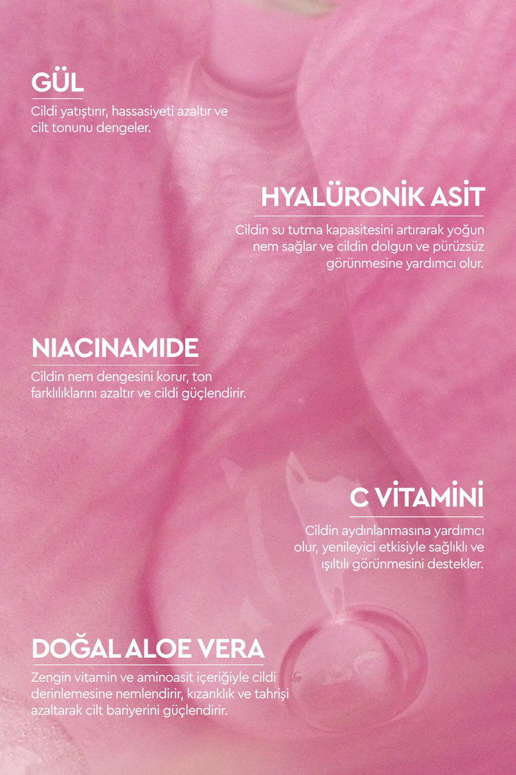 Nemlendirici ve Aydınlatıcı Yüz Bakım Serumu - Gül Özleri ve Hyalüronik Asit