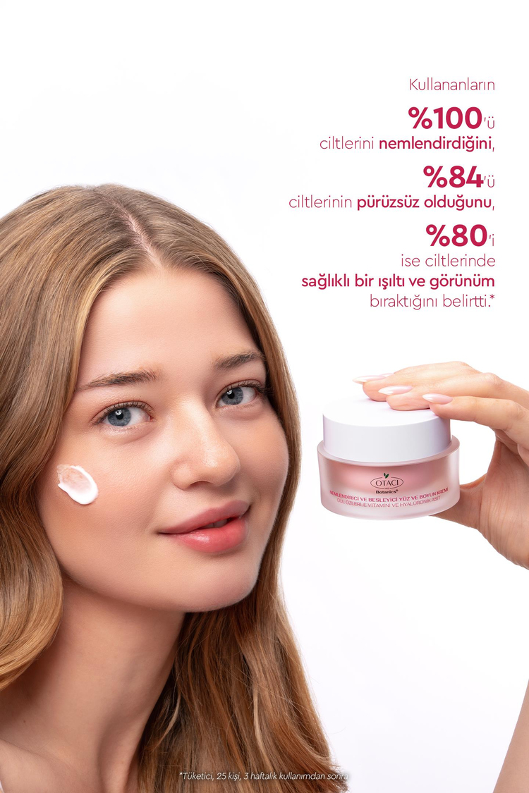 Nemlendirici Yüz ve Boyun Kremi - Gül Özleri , E Vitamini ve  Hyalüronik Asit