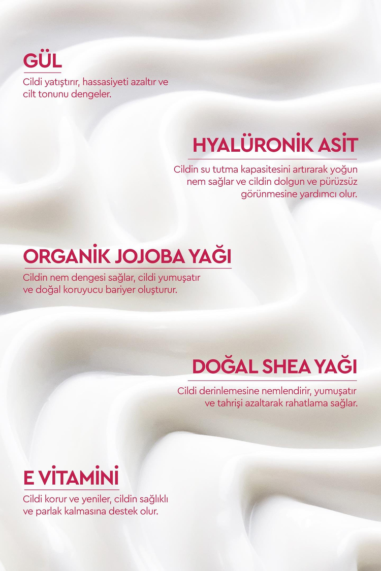 Nemlendirici Yüz ve Boyun Kremi - Gül Özleri , E Vitamini ve  Hyalüronik Asit