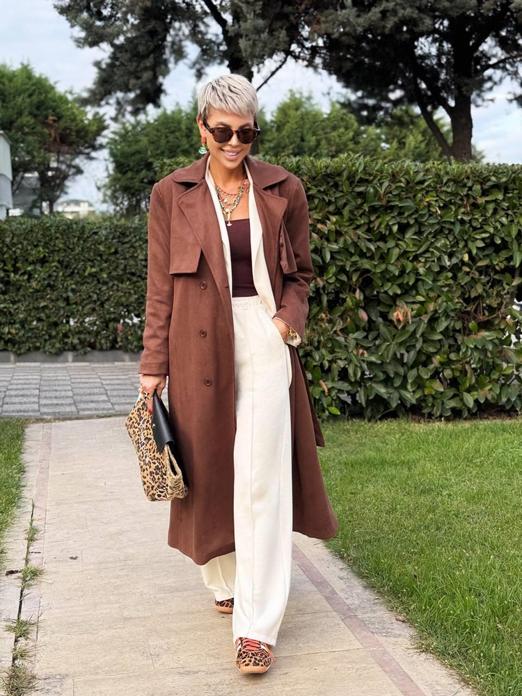 DARK BROWN SUEDE TRENCH COAT WITH WINDBREAKER DETAIL
