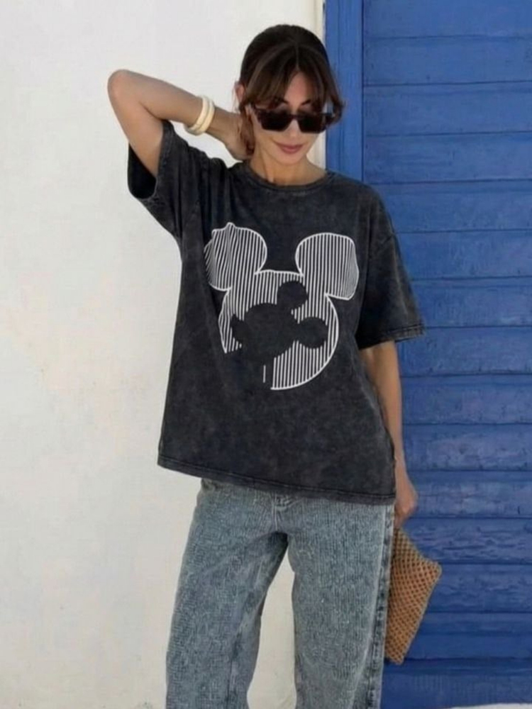 ANTRASİT ÇİZGİLİ MICKEY TSHIRT