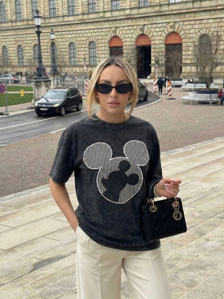 ANTRASİT ÇİZGİLİ MICKEY TSHIRT
