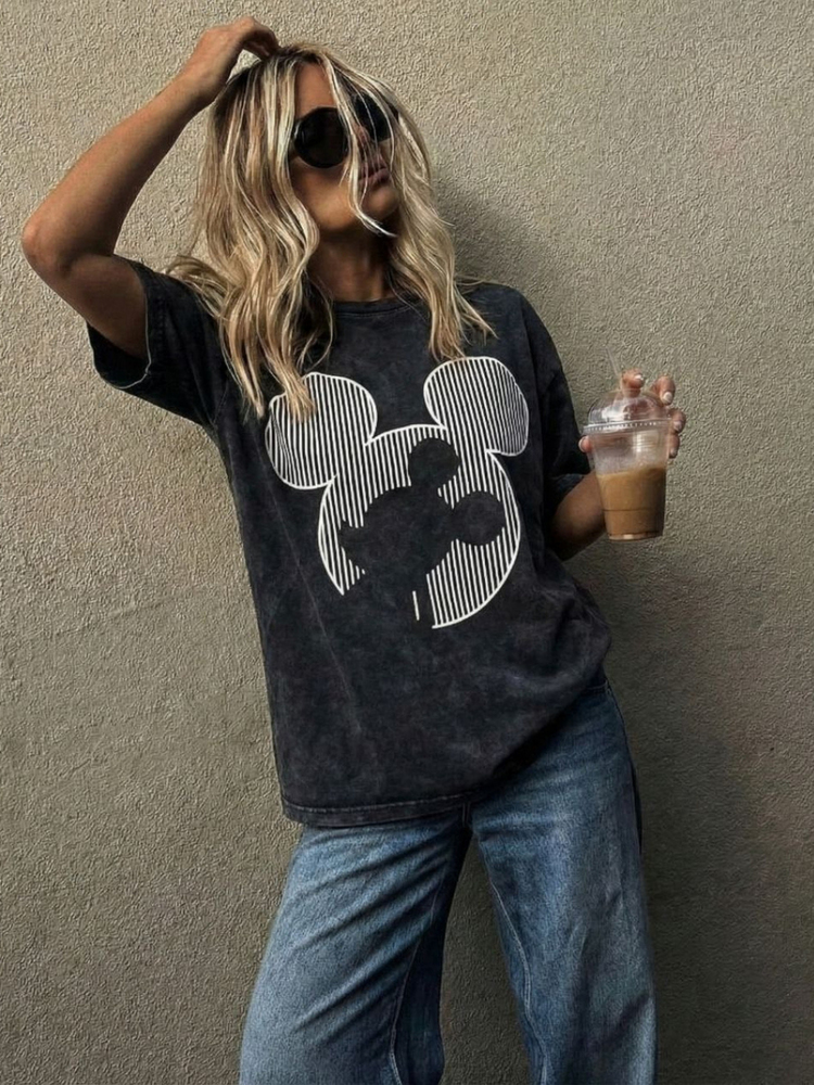 ANTRASİT ÇİZGİLİ MICKEY TSHIRT