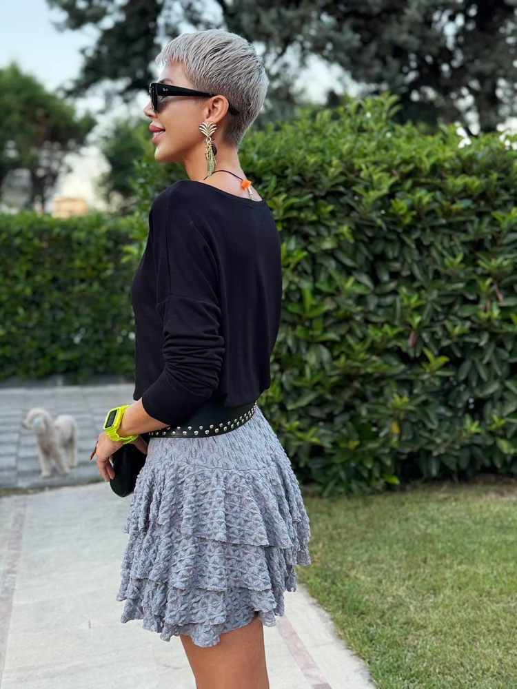 ANTHRACITE LACE MINI SKIRT WITH SHORT LINING