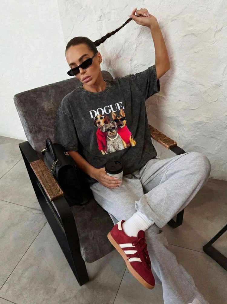 ANTRASİT DOGUE BASKILI TSHIRT