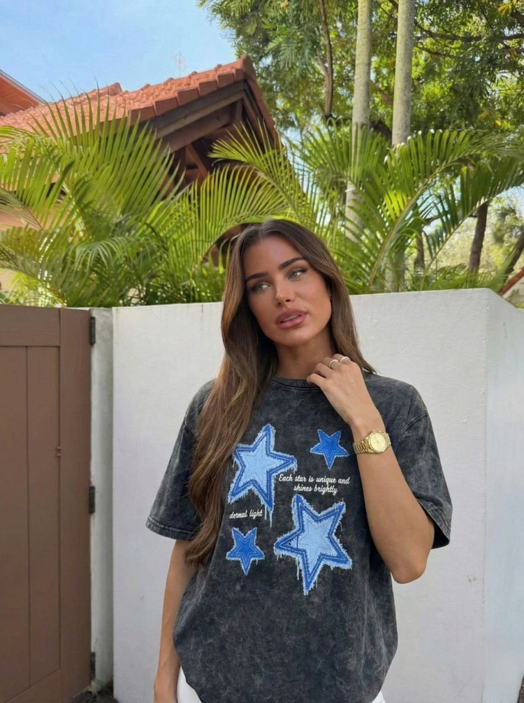 ANTRASİT MAVİ YILDIZ BASKILI TSHIRT 