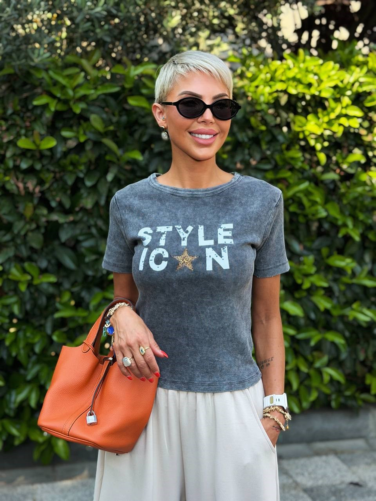 ANTRASİT STYLE ICON FİTİLLİ BODY TSHIRT