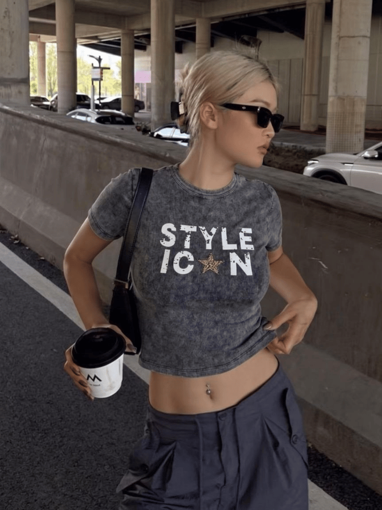 ANTRASİT STYLE ICON FİTİLLİ BODY TSHIRT