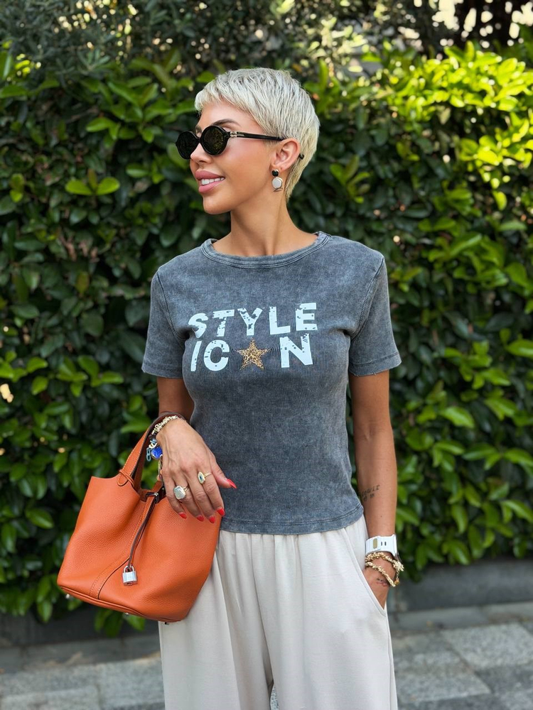 ANTRASİT STYLE ICON FİTİLLİ BODY TSHIRT