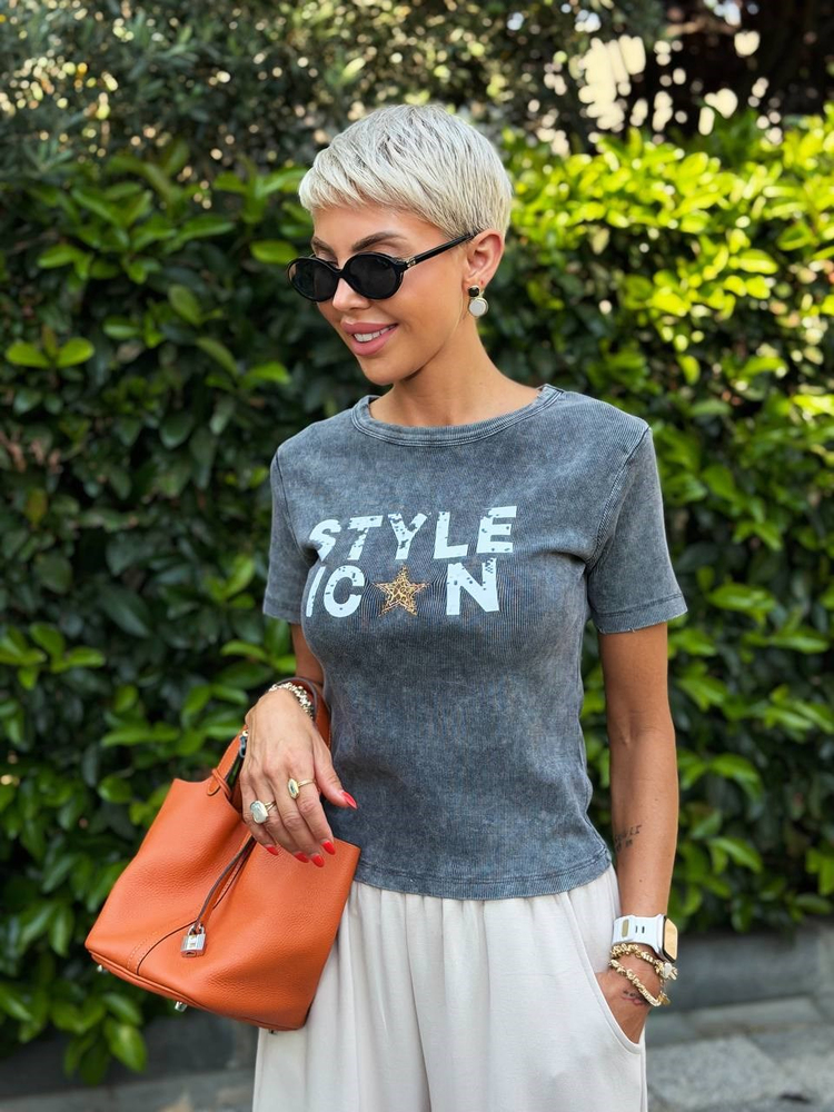 ANTRASİT STYLE ICON FİTİLLİ BODY TSHIRT