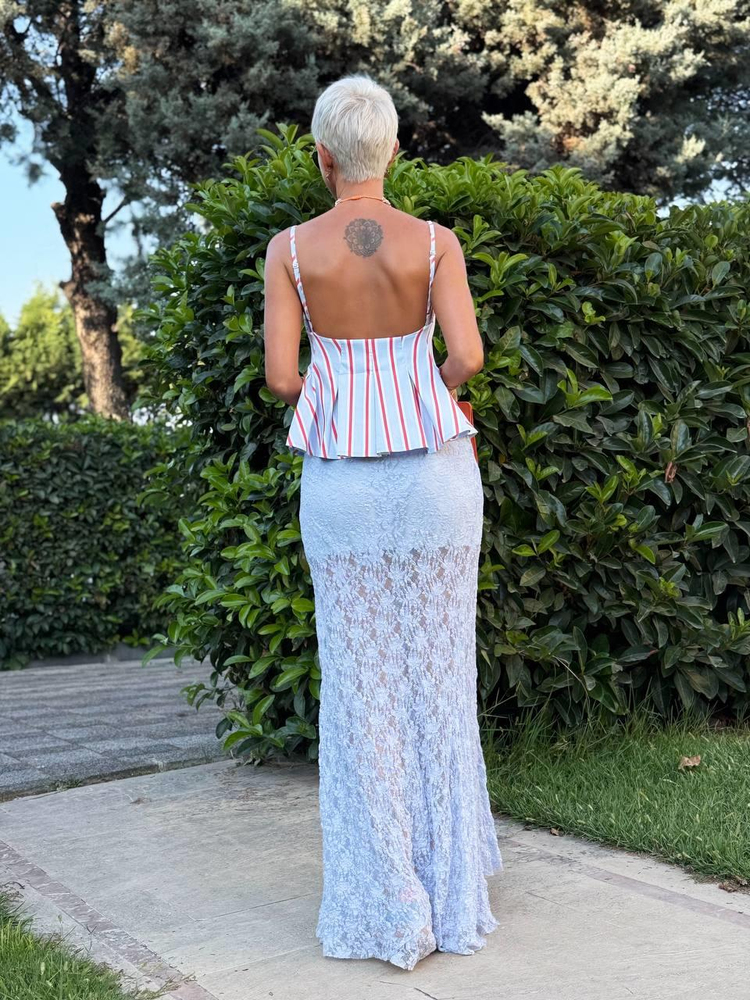 BABY BLUE LINED MAXI LACE SKIRT
