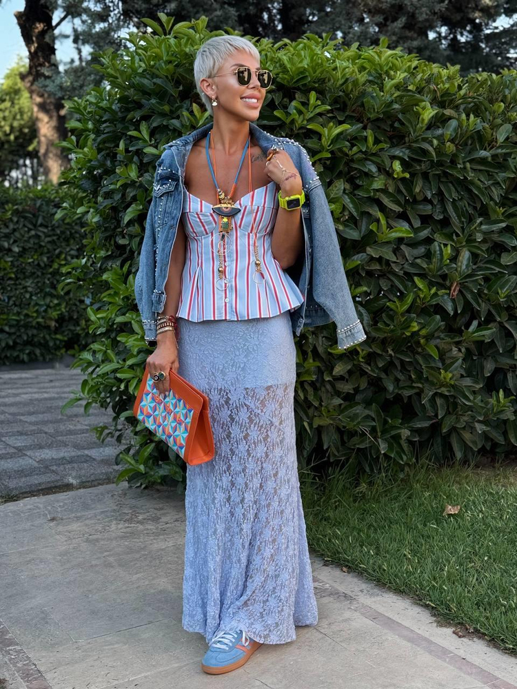 BABY BLUE LINED MAXI LACE SKIRT