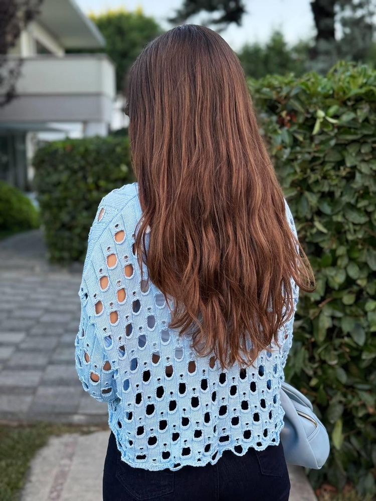 BABY BLUE OPENWORK MERCERIZED BLOUSE