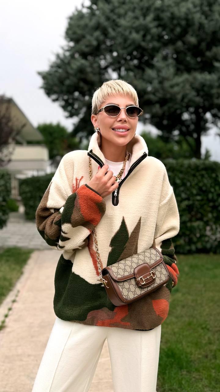 BEJ HAKİ DEER DİK YAKA FERMUARLI POLAR SWEAT